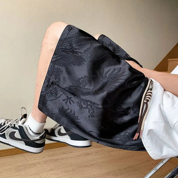 AIDASE  -  Chinese Style Dragon Pattern Ice Silk Jacquard Shorts Men's Summer Loose High-end Sports Trendy Casual Five-point Pants aidase-shop